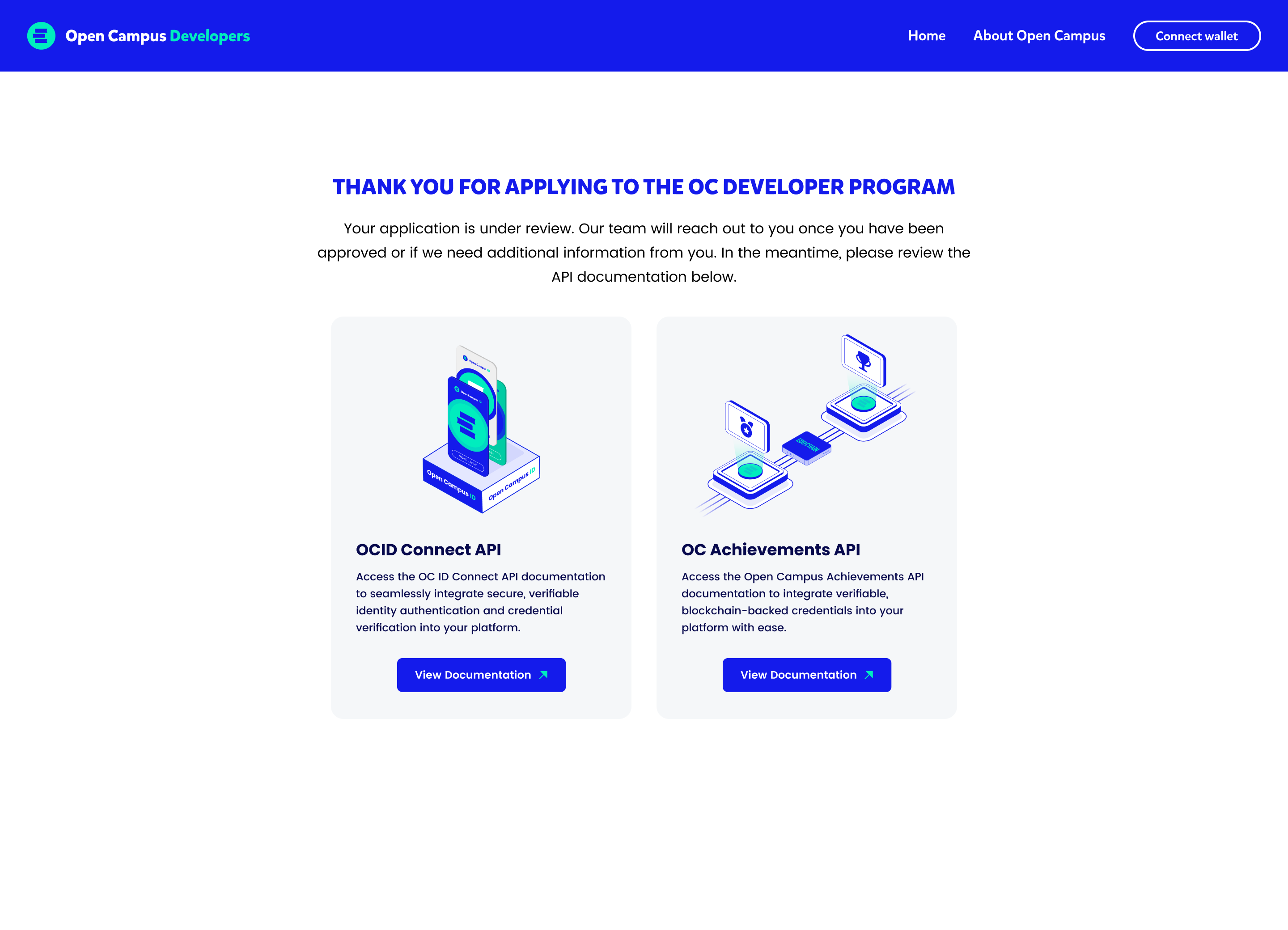 Post application screen (pending approval)