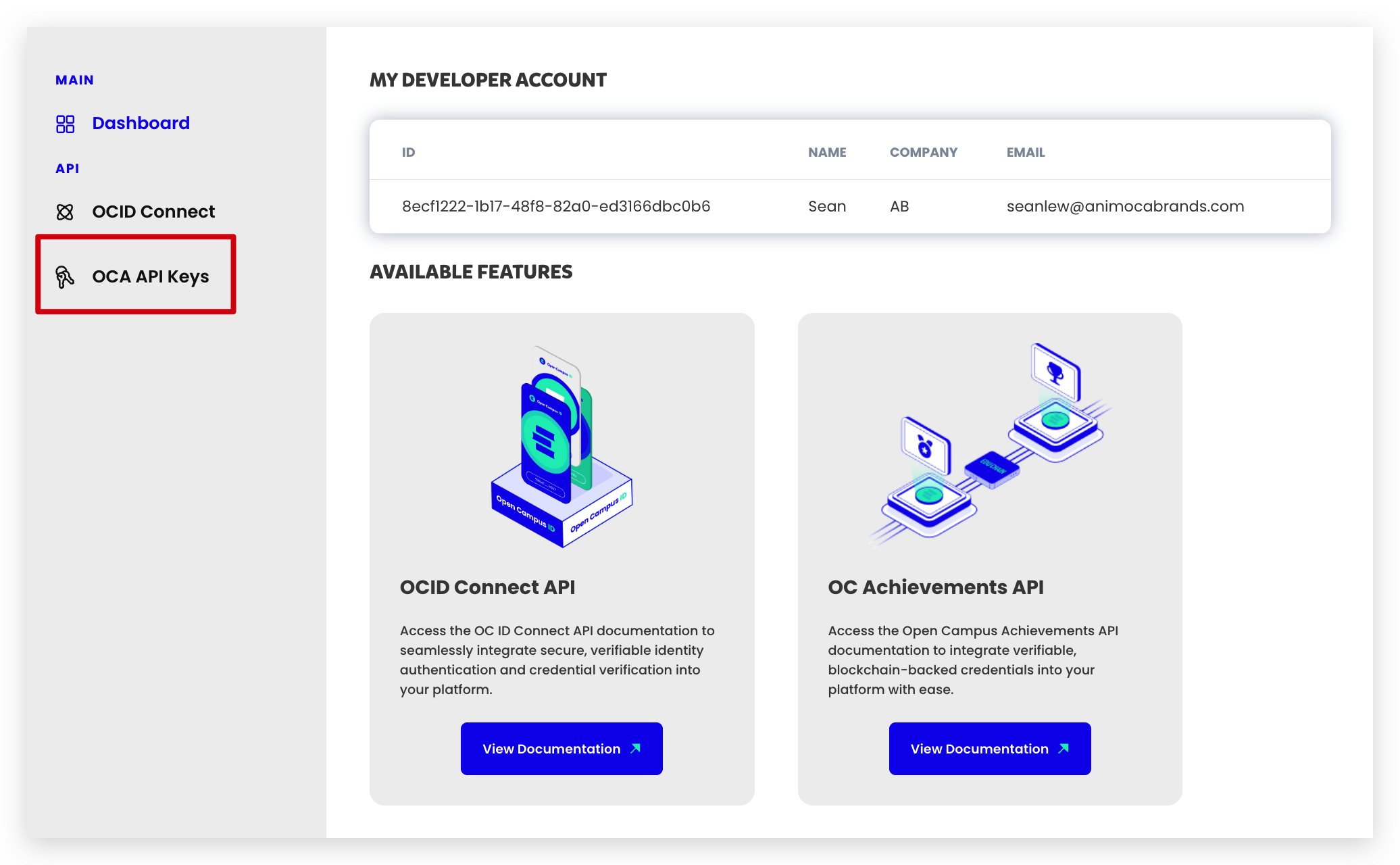 OC Developer Dashboard
